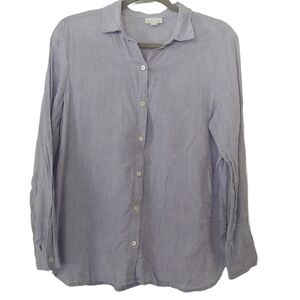 J Jill 100% Linen Love Linen Chambray Blue Button Down Shirt XS